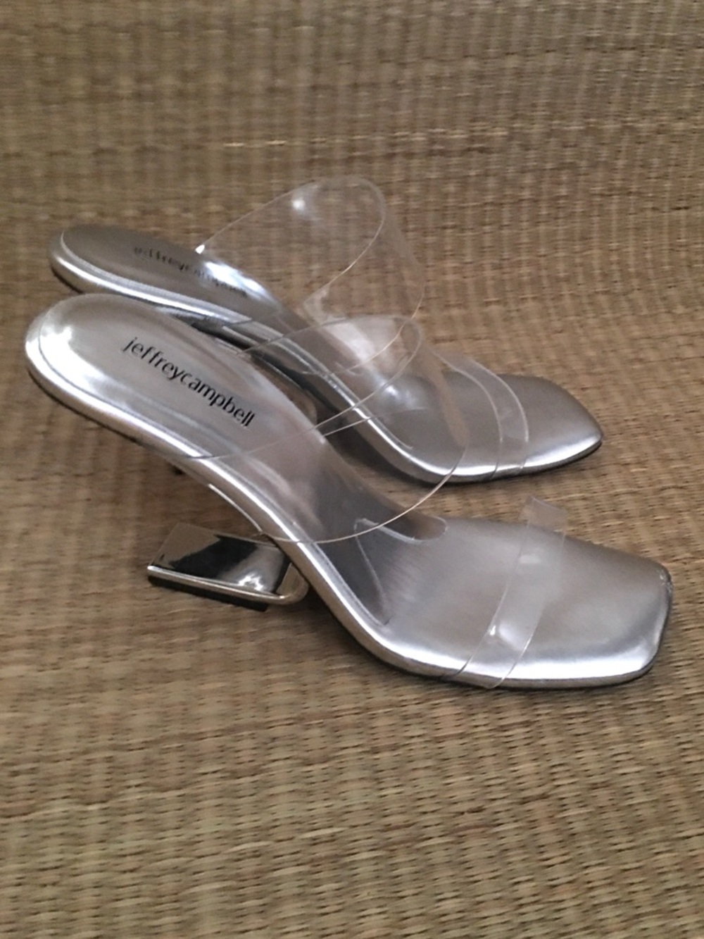 Jeffrey Campbell Silver Inverter Heel Clear Strap Architectural Sandals Size 9.5 View 3